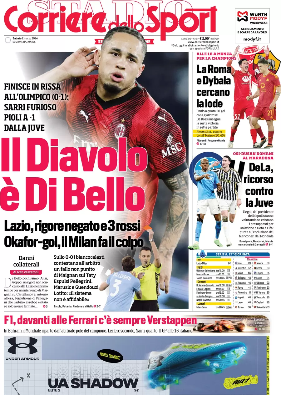 prima pagina - Corriere dello Sport del 01/03/2024