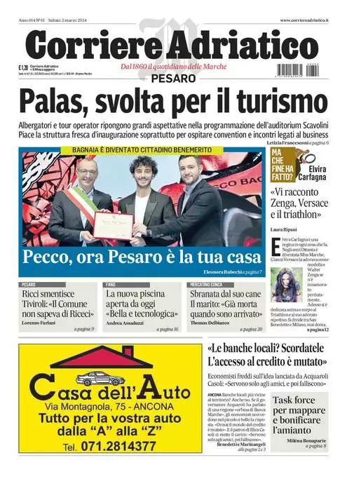 anteprima della prima pagina di corriere-adriatico-pesaro del 01/03/2024