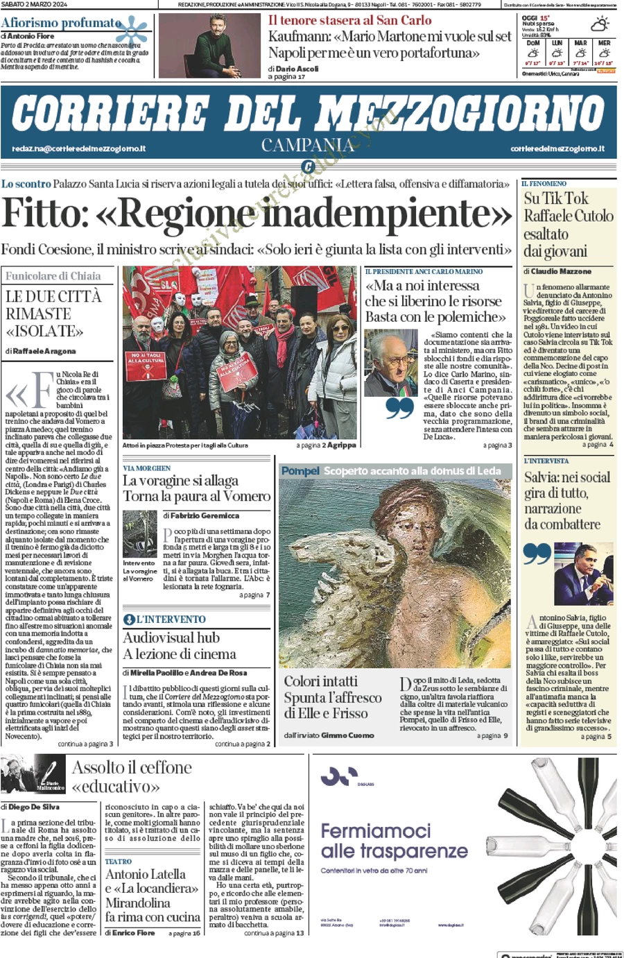 anteprima della prima pagina di corriere-del-mezzogiorno-campania del 02/03/2024