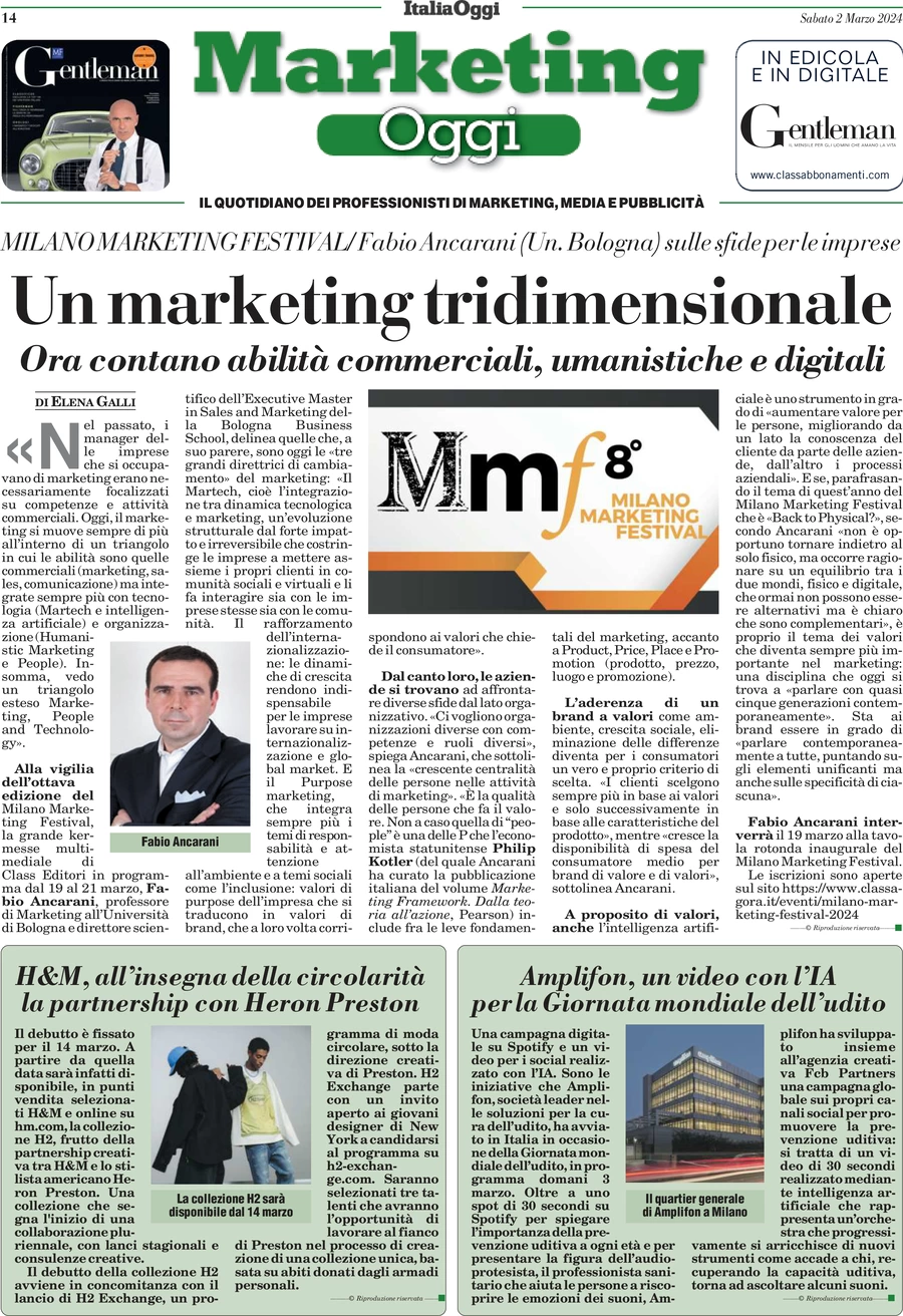 prima pagina - Marketing Oggi del 02/03/2024