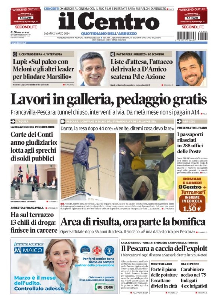 prima pagina - Il Centro (Pescara) del 02/03/2024