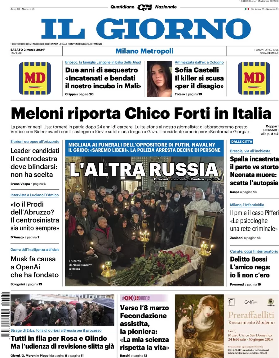 anteprima della prima pagina di il-giorno-milano-metropoli del 02/03/2024