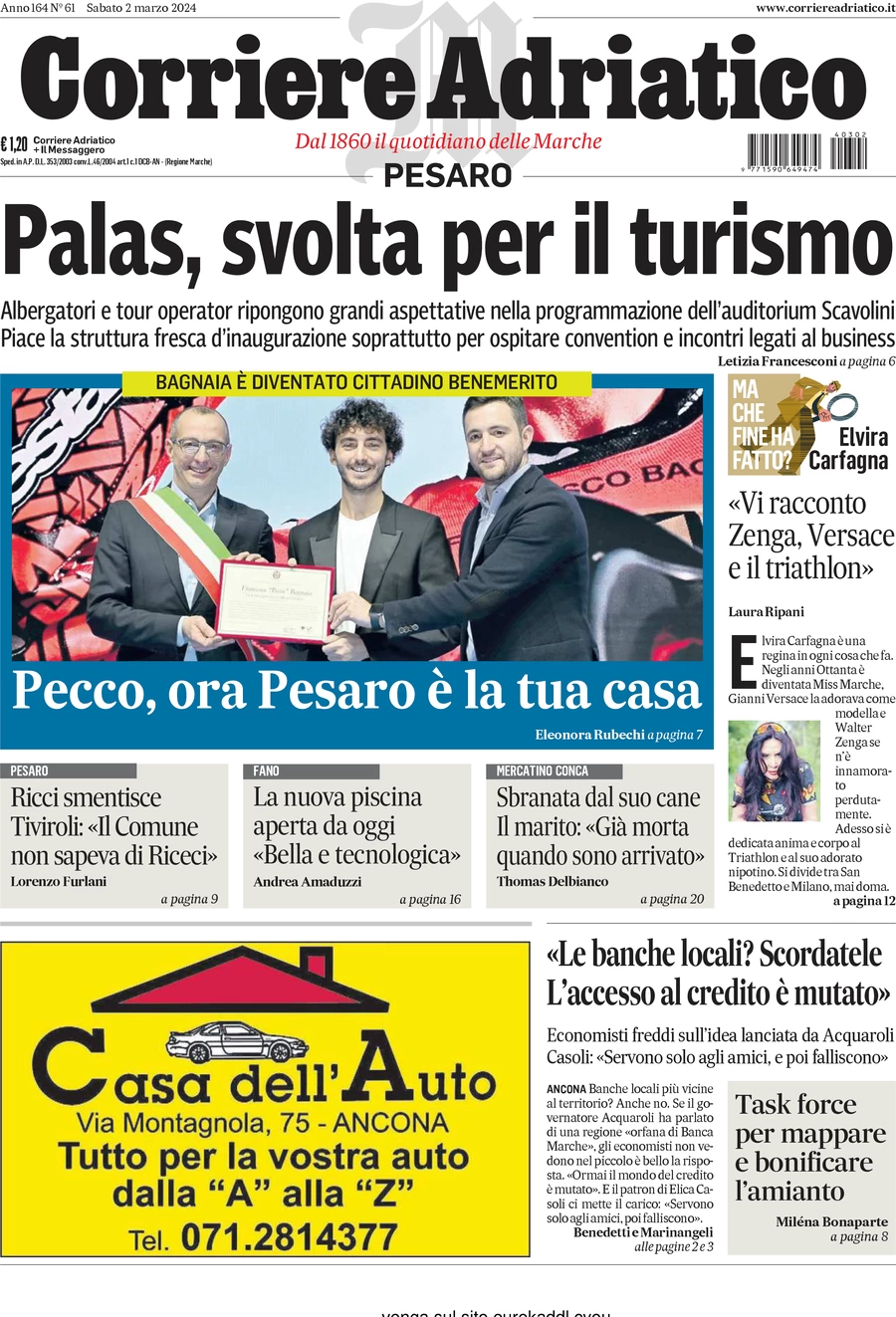 anteprima della prima pagina di corriere-adriatico-pesaro del 02/03/2024