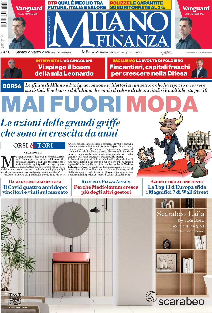 prima pagina - MF Milano Finanza del 02/03/2024