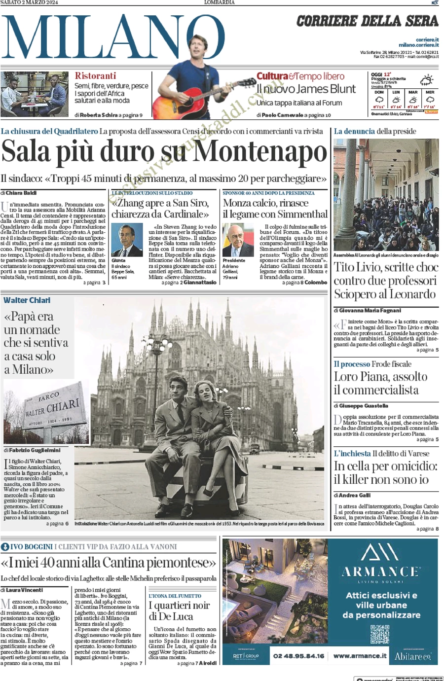 anteprima della prima pagina di corriere-della-sera-milano del 02/03/2024