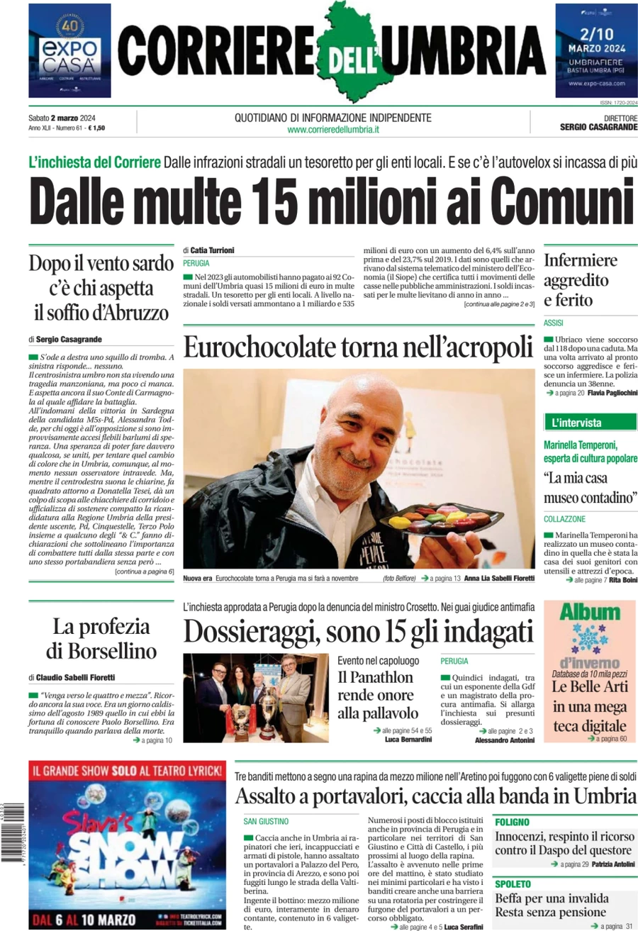 anteprima della prima pagina di corriere-dellumbria del 02/03/2024