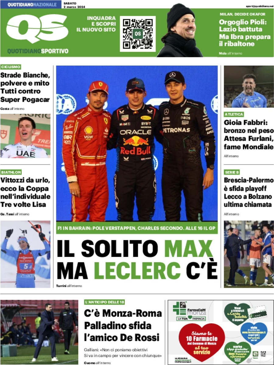 prima pagina - QS Quotidiano Sportivo del 02/03/2024