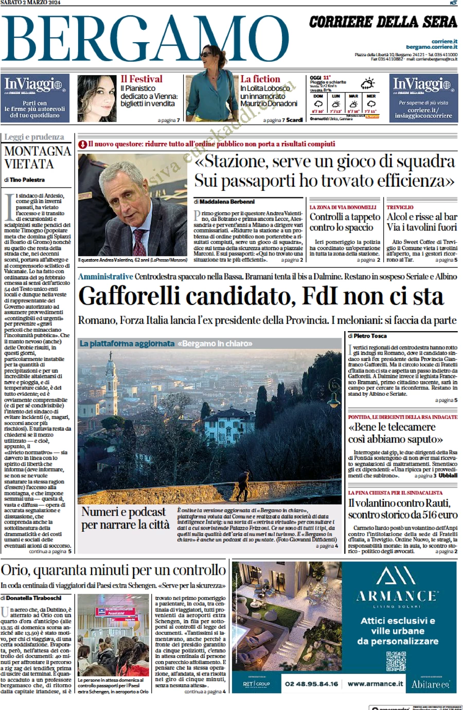 anteprima della prima pagina di corriere-della-sera-bergamo del 02/03/2024