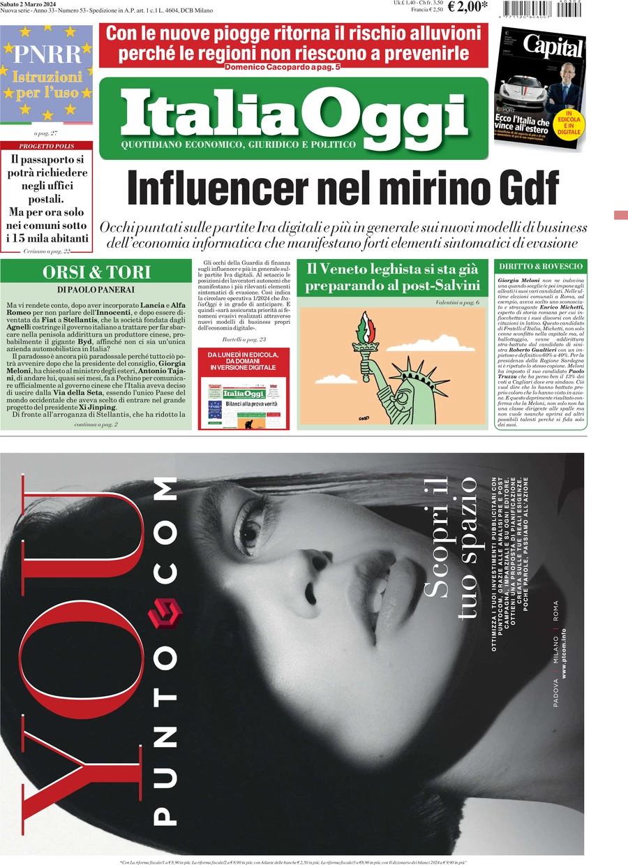 prima pagina - ItaliaOggi del 02/03/2024