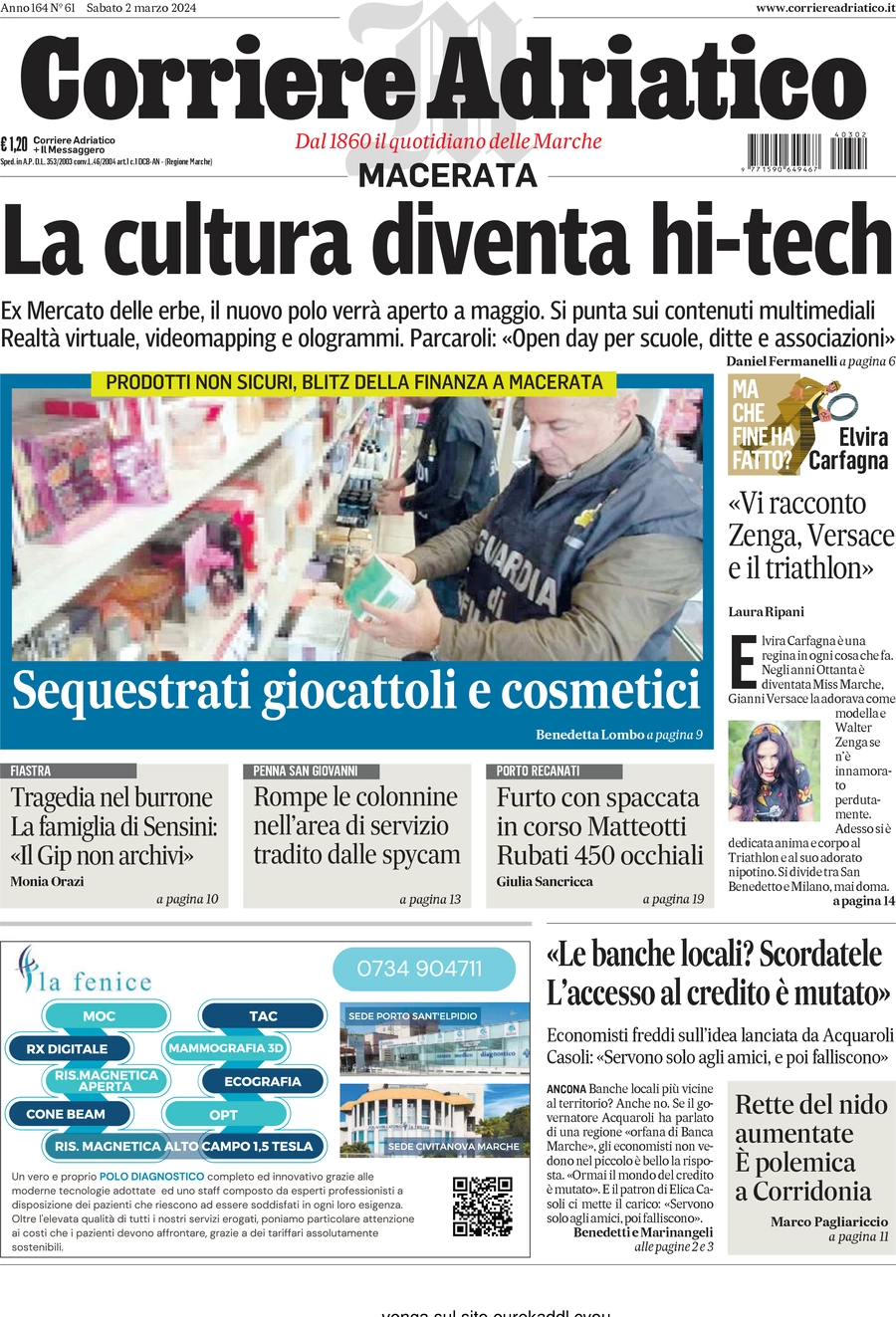 anteprima della prima pagina di corriere-adriatico-macerata del 02/03/2024
