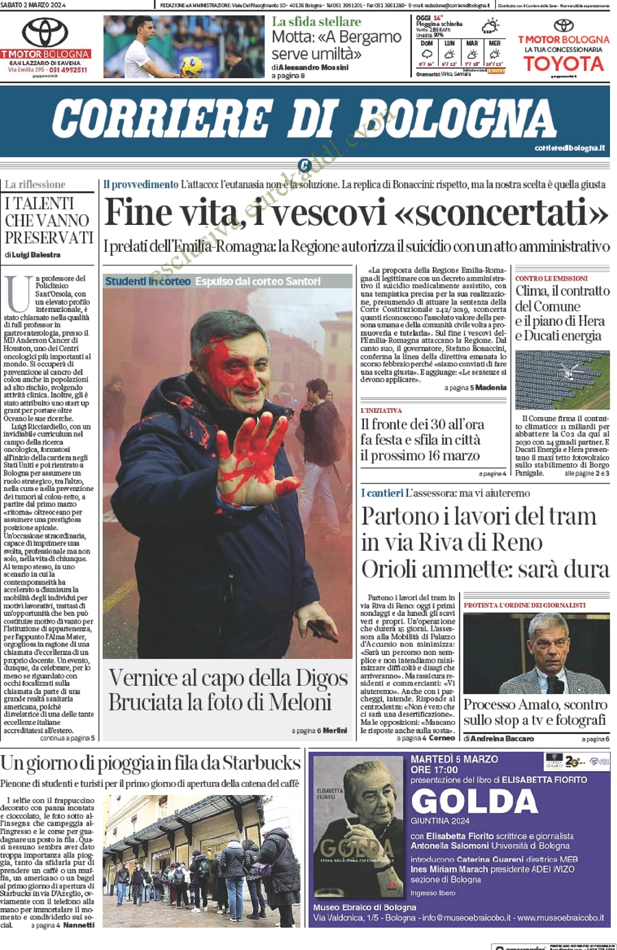 anteprima della prima pagina di corriere-di-bologna del 02/03/2024