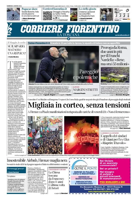 anteprima della prima pagina di corriere-fiorentino del 03/03/2024