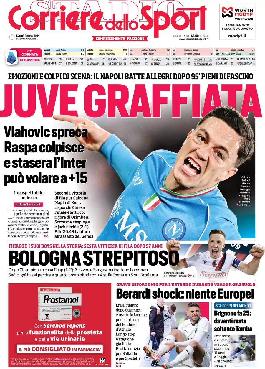 prima pagina - Corriere dello Sport del 03/03/2024