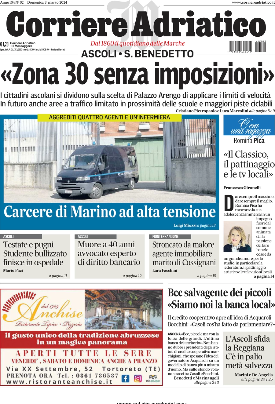 anteprima della prima pagina di corriere-adriatico-ascoli del 03/03/2024