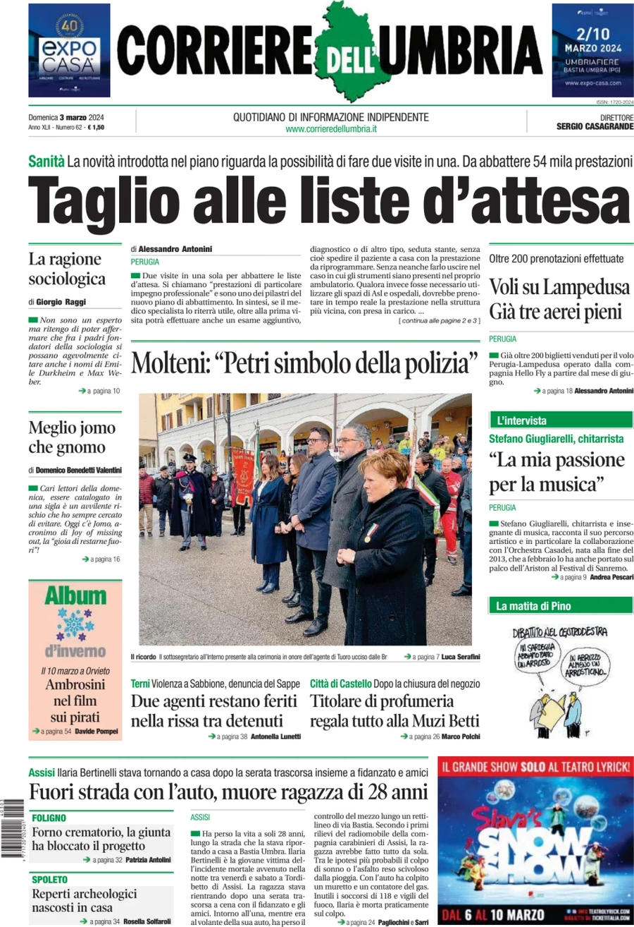 anteprima della prima pagina di corriere-dellumbria del 03/03/2024
