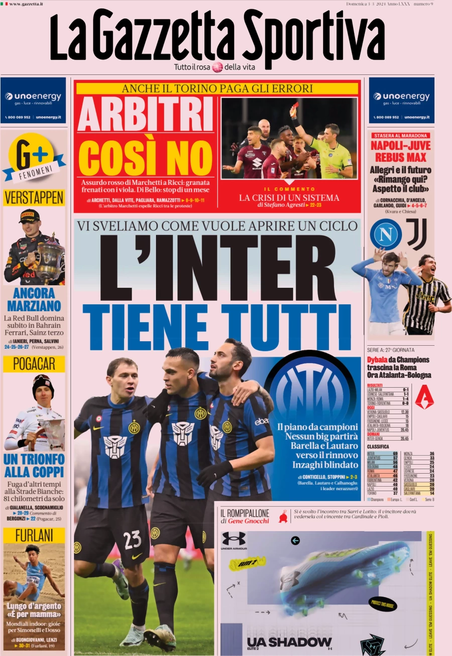 prima pagina - La Gazzetta dello Sport del 03/03/2024