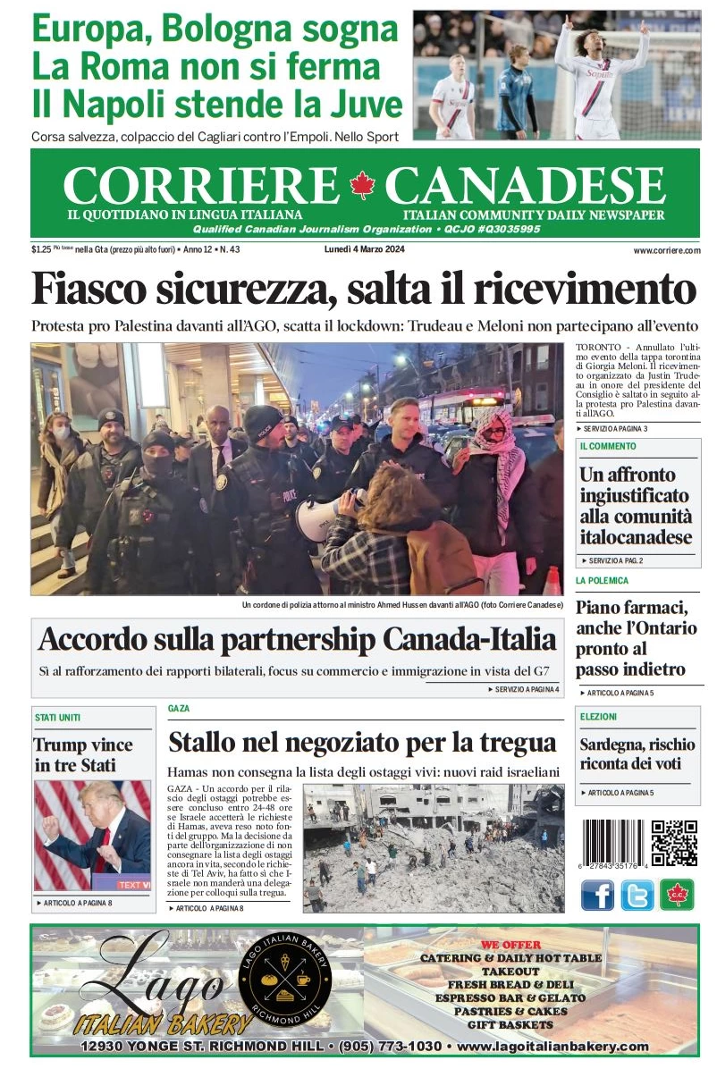 prima pagina - Corriere Canadese del 03/03/2024