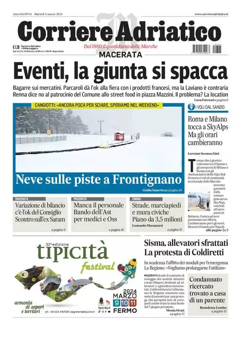 anteprima della prima pagina di corriere-adriatico-macerata del 04/03/2024