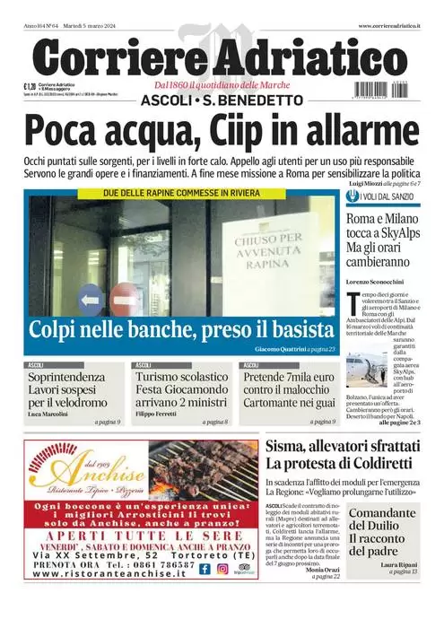 anteprima della prima pagina di corriere-adriatico-ascoli del 04/03/2024