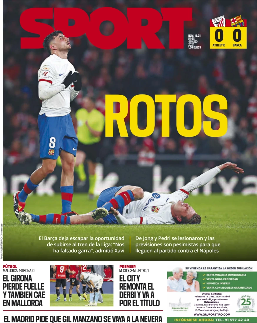 anteprima della prima pagina di sport-barcelona del 04/03/2024