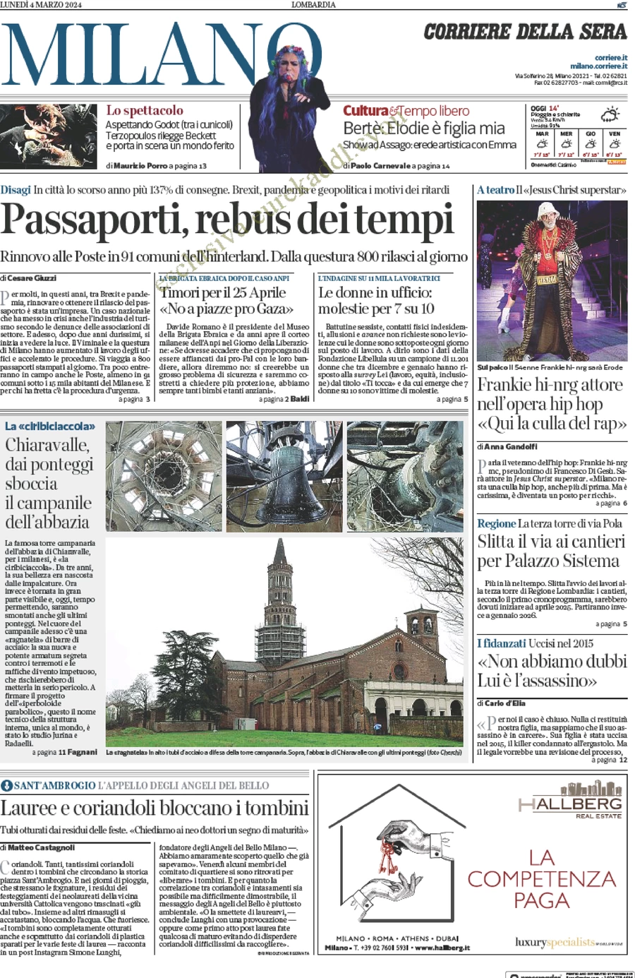anteprima della prima pagina di corriere-della-sera-milano del 04/03/2024