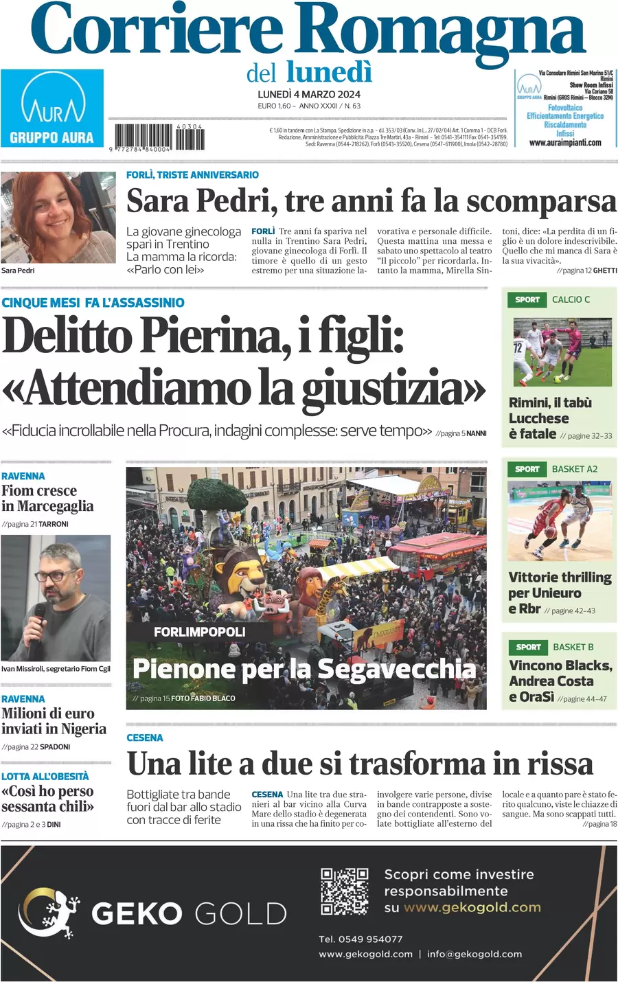 anteprima della prima pagina di corriere-romagna-forl-e-cesena del 04/03/2024