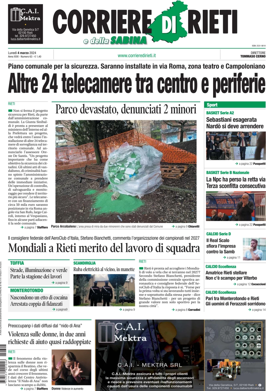 anteprima della prima pagina di corriere-di-rieti-e-della-sabina del 04/03/2024