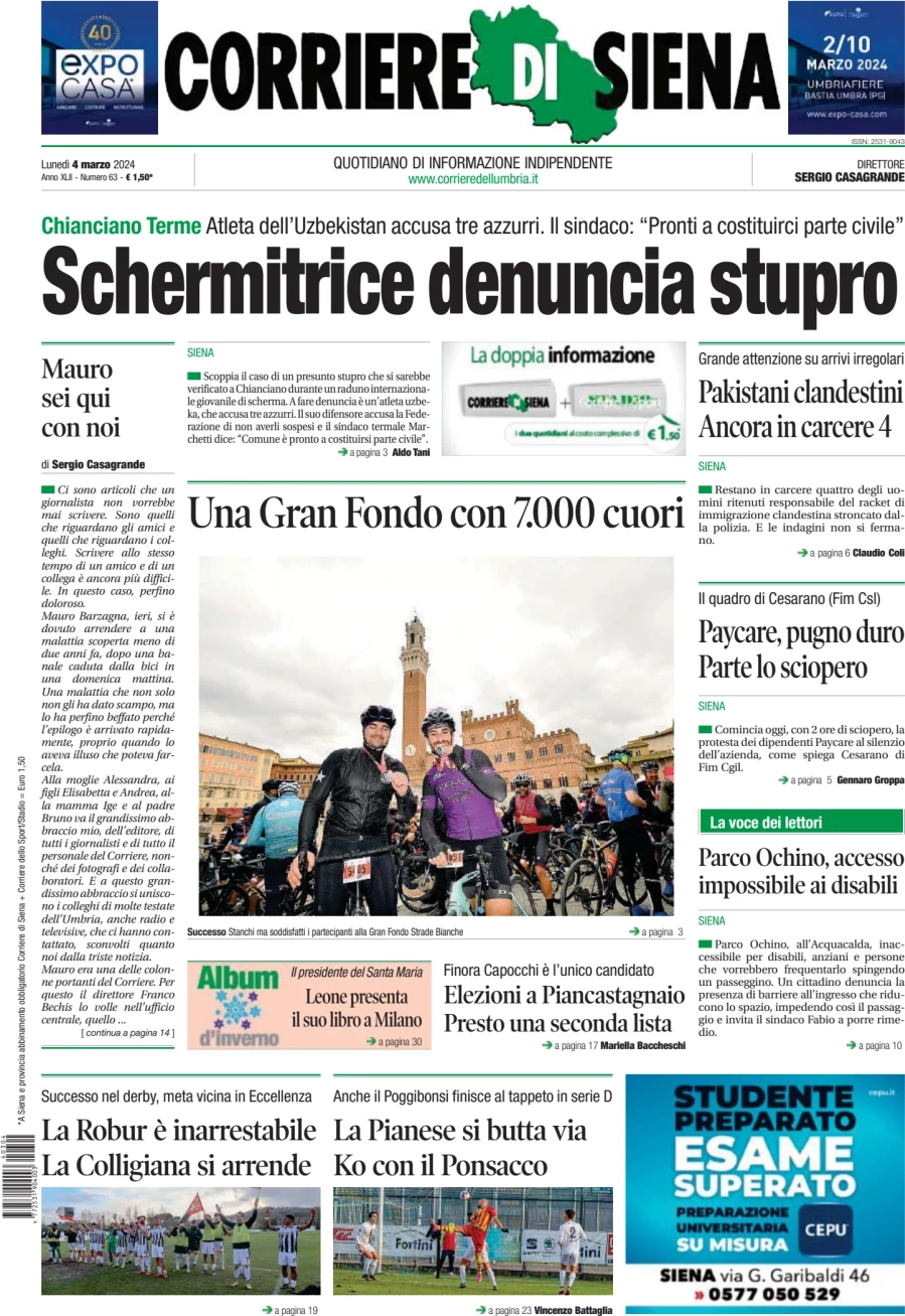 anteprima della prima pagina di corriere-di-siena del 04/03/2024