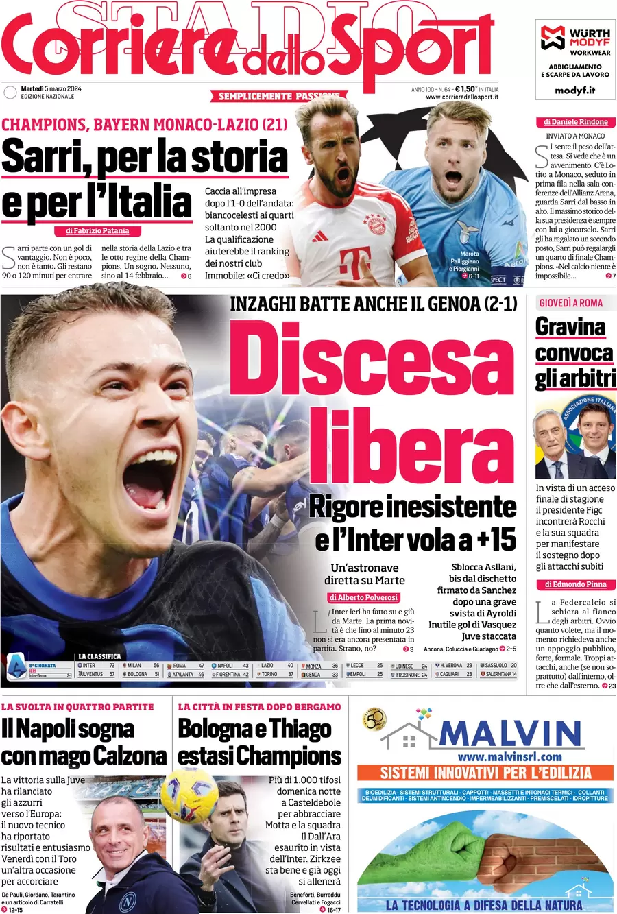 prima pagina - Corriere dello Sport del 04/03/2024