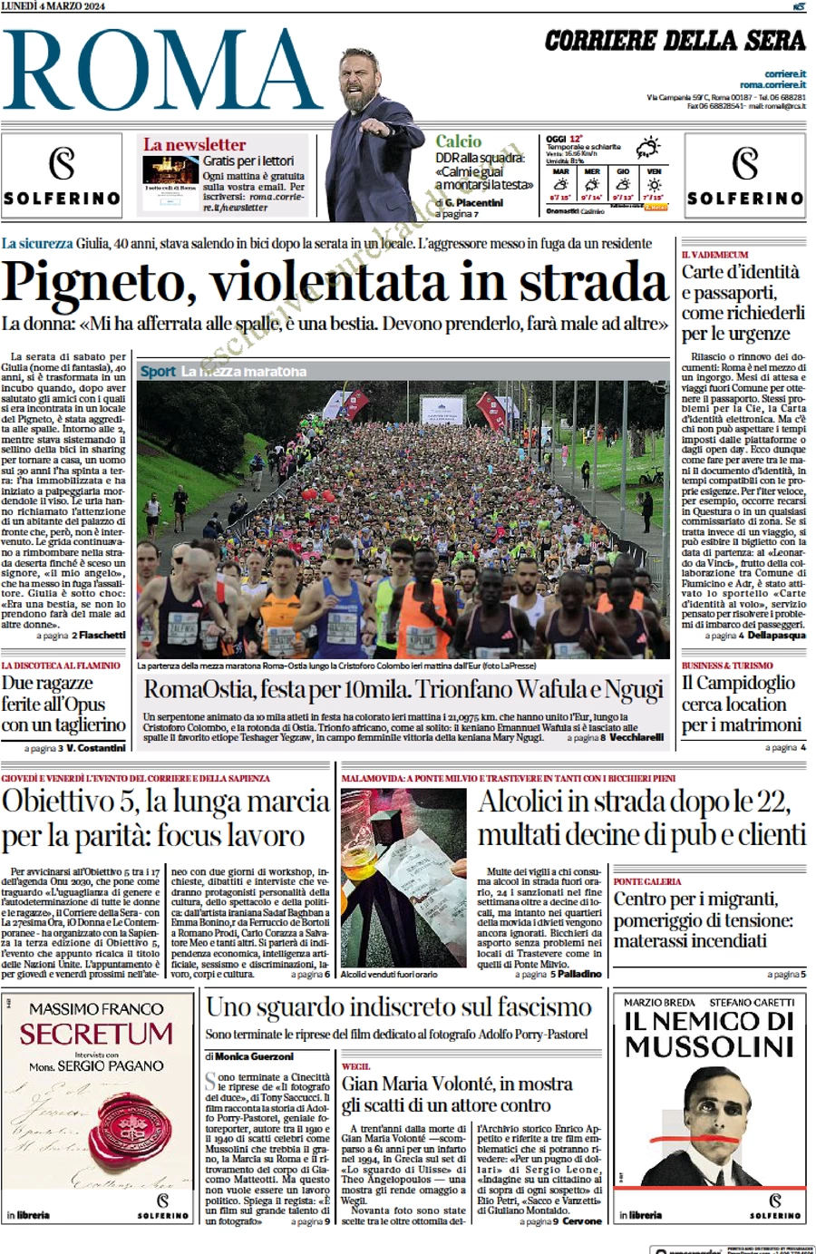 anteprima della prima pagina di corriere-della-sera-roma del 04/03/2024