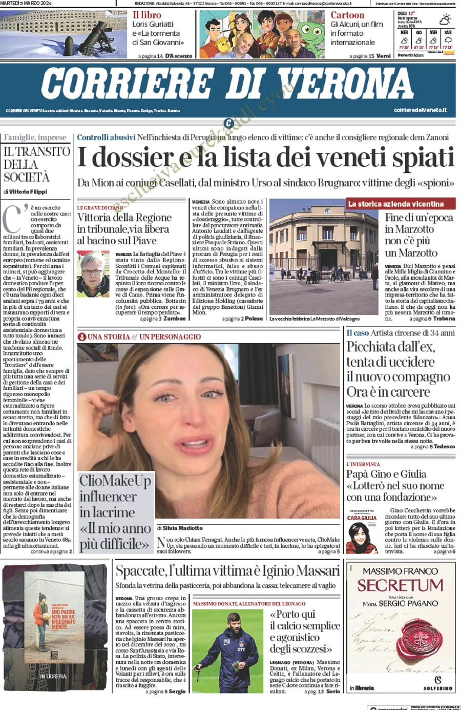 anteprima della prima pagina di corriere-di-verona del 05/03/2024