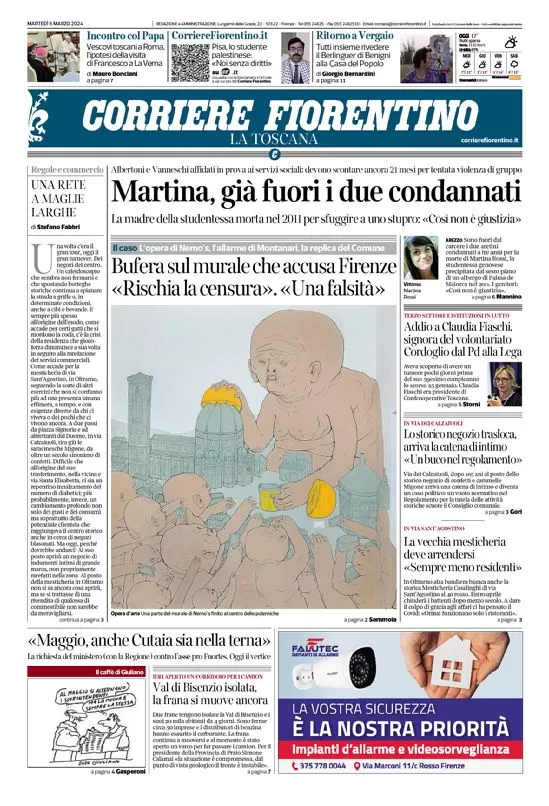 anteprima della prima pagina di corriere-fiorentino del 05/03/2024