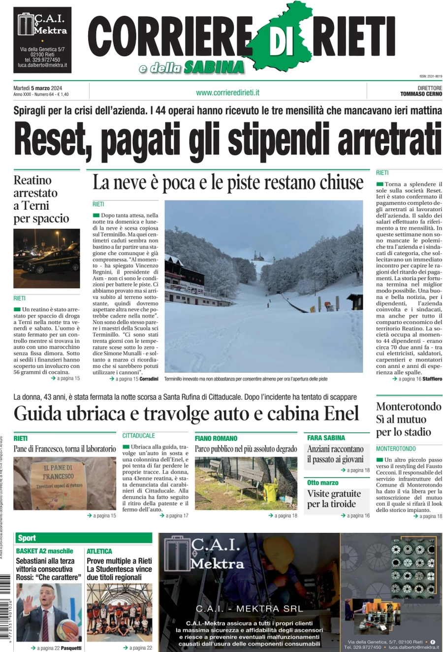 anteprima della prima pagina di corriere-di-rieti-e-della-sabina del 05/03/2024