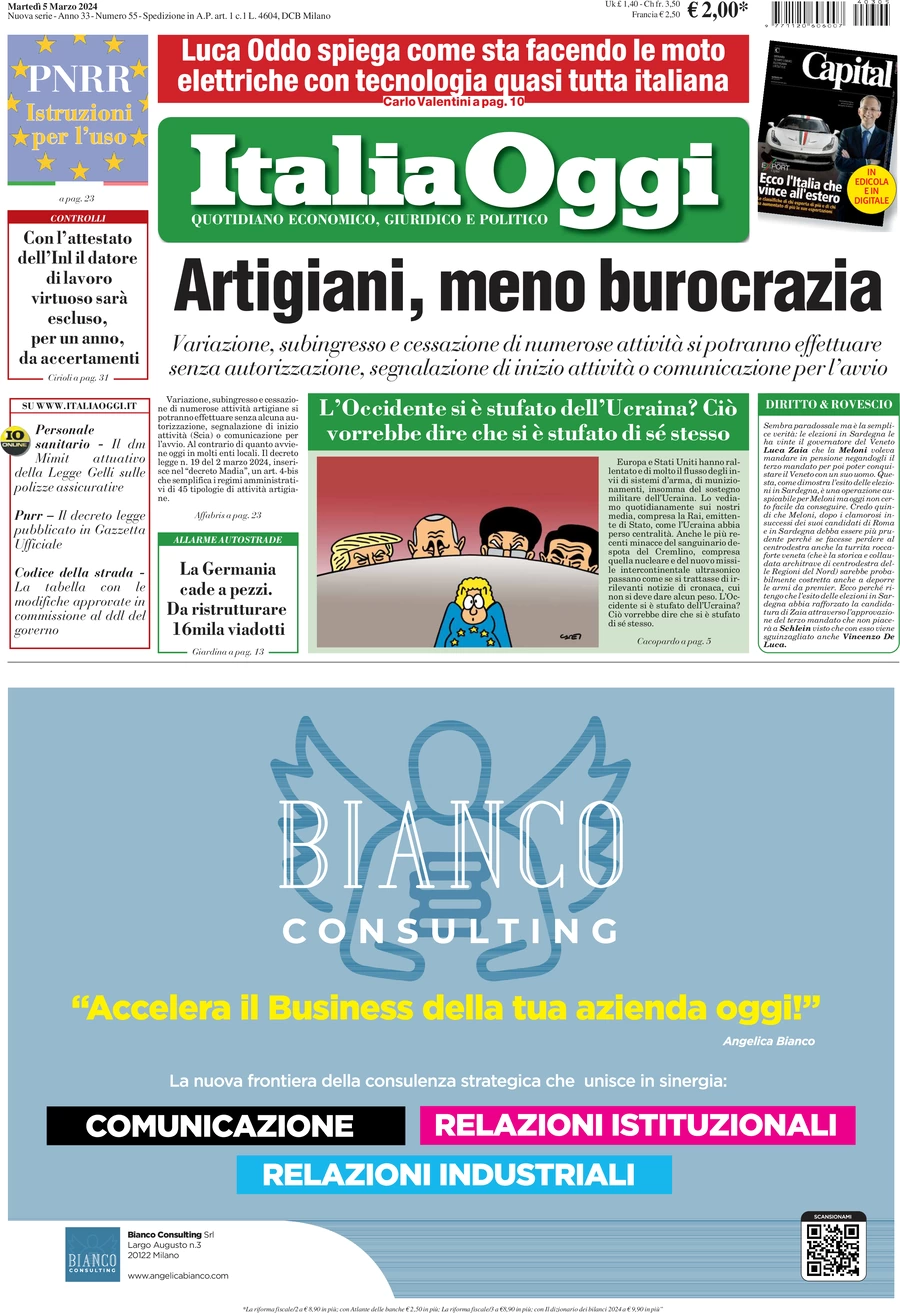 prima pagina - ItaliaOggi del 05/03/2024
