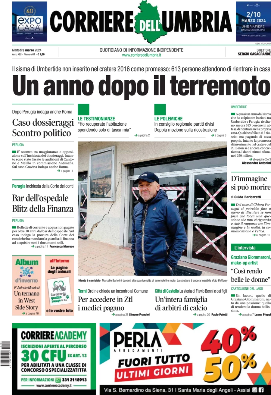 anteprima della prima pagina di corriere-dellumbria del 05/03/2024
