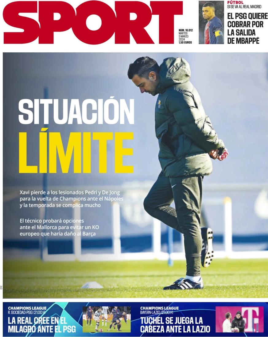 anteprima della prima pagina di sport-barcelona del 05/03/2024