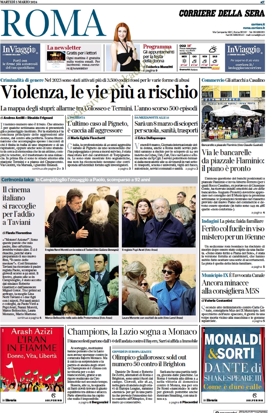 anteprima della prima pagina di corriere-della-sera-roma del 05/03/2024