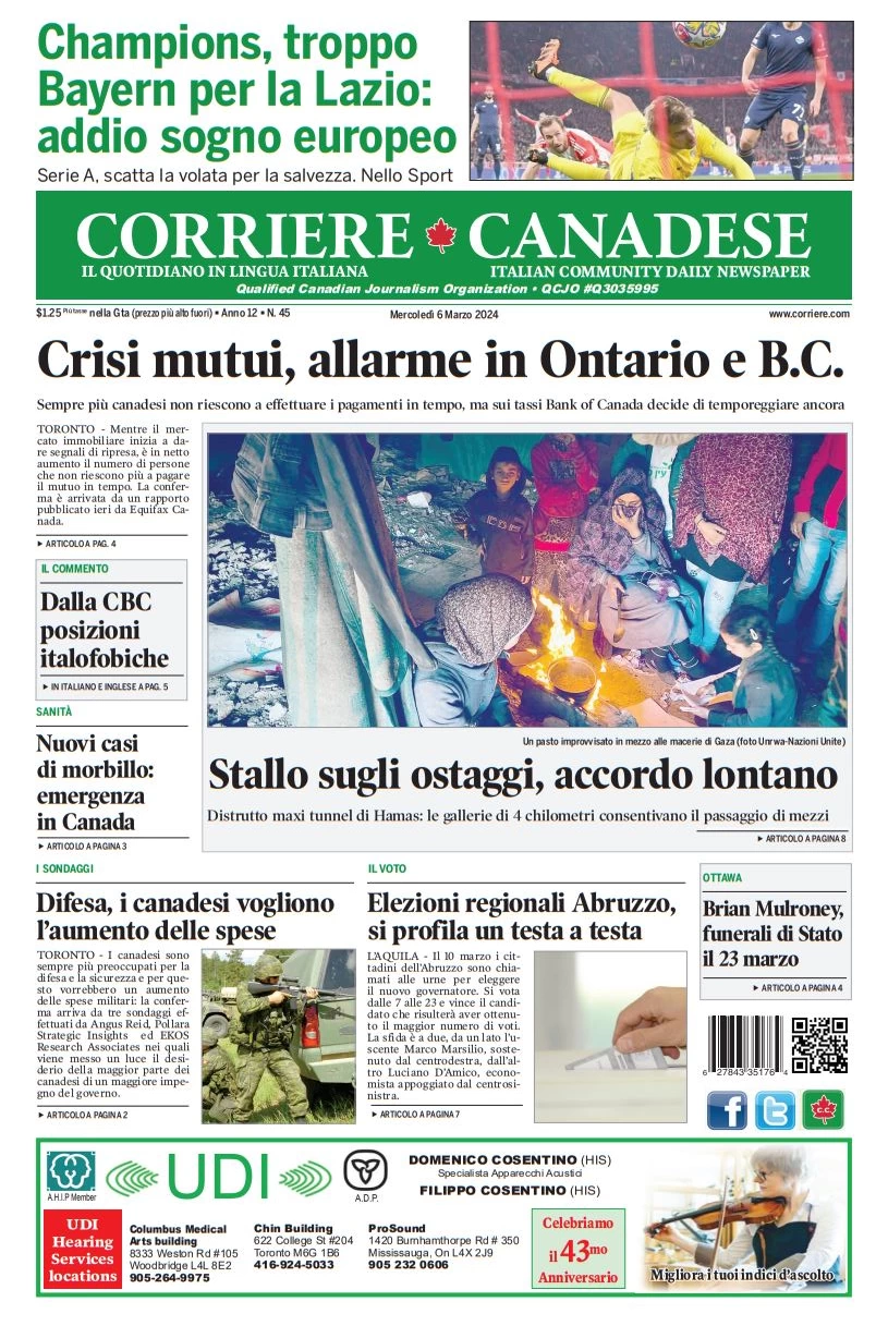 anteprima della prima pagina di corriere-canadese del 05/03/2024