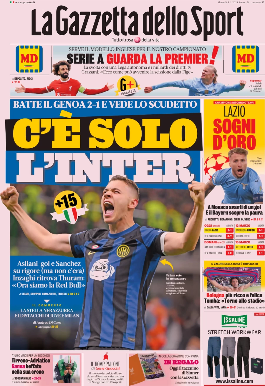 prima pagina - La Gazzetta dello Sport del 05/03/2024
