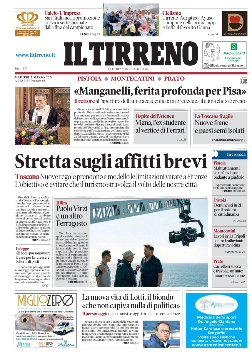 anteprima della prima pagina di il-tirreno-pistoia,-montecatini,-prato del 05/03/2024