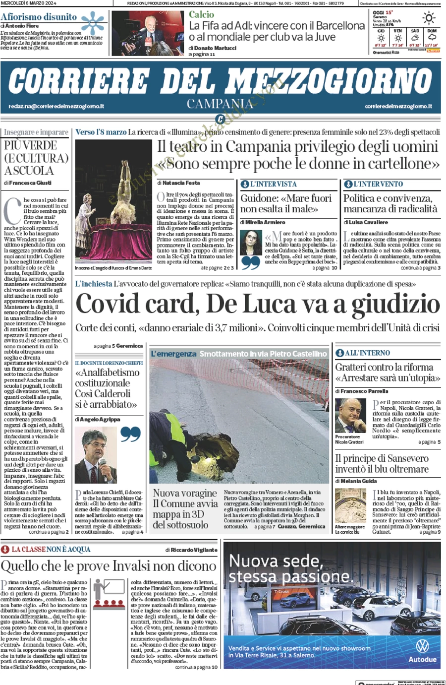 anteprima della prima pagina di corriere-del-mezzogiorno-campania del 06/03/2024