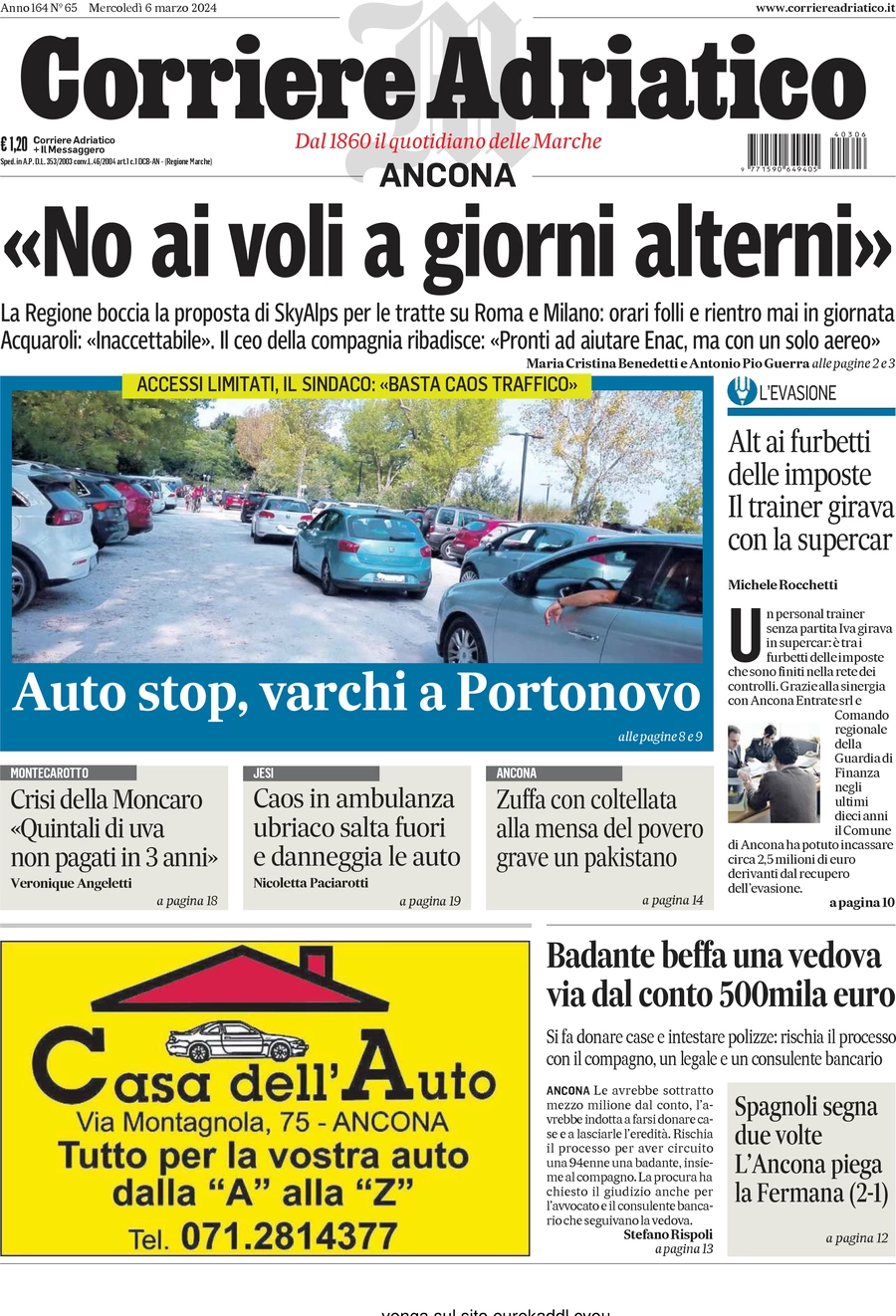 anteprima della prima pagina di corriere-adriatico-ancona del 06/03/2024