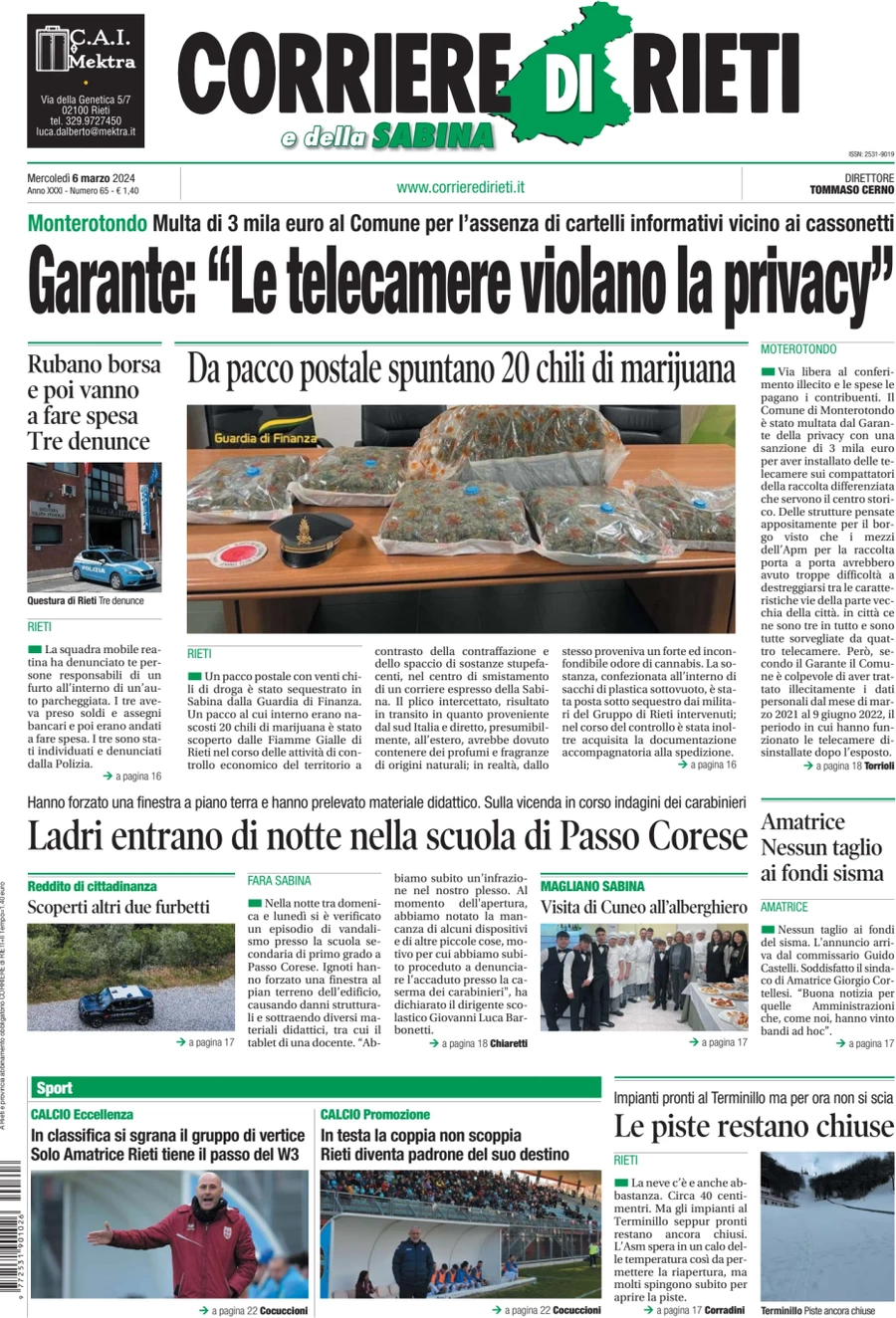 anteprima della prima pagina di corriere-di-rieti-e-della-sabina del 06/03/2024