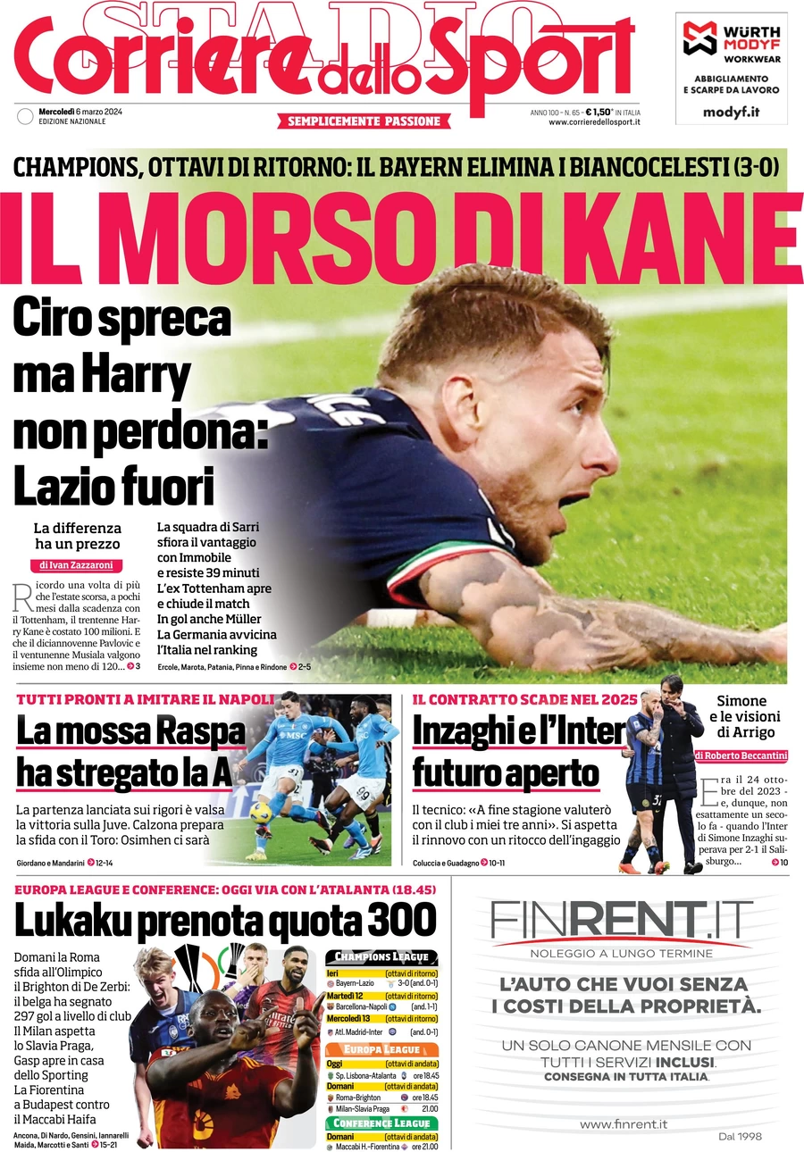 prima pagina - Corriere dello Sport del 06/03/2024