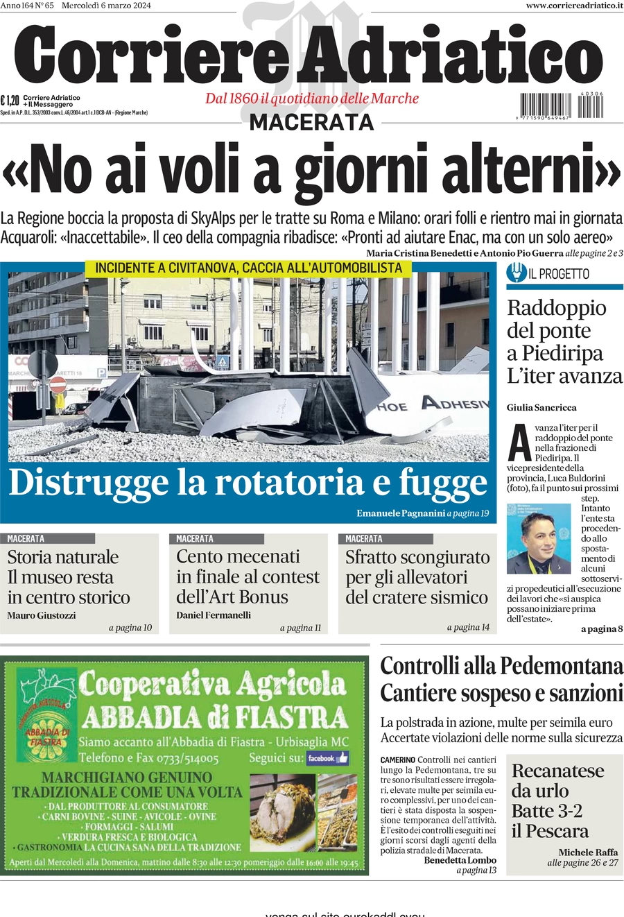 anteprima della prima pagina di corriere-adriatico-macerata del 06/03/2024