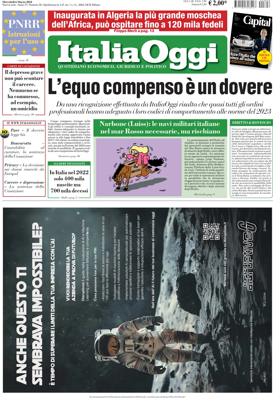 prima pagina - ItaliaOggi del 06/03/2024