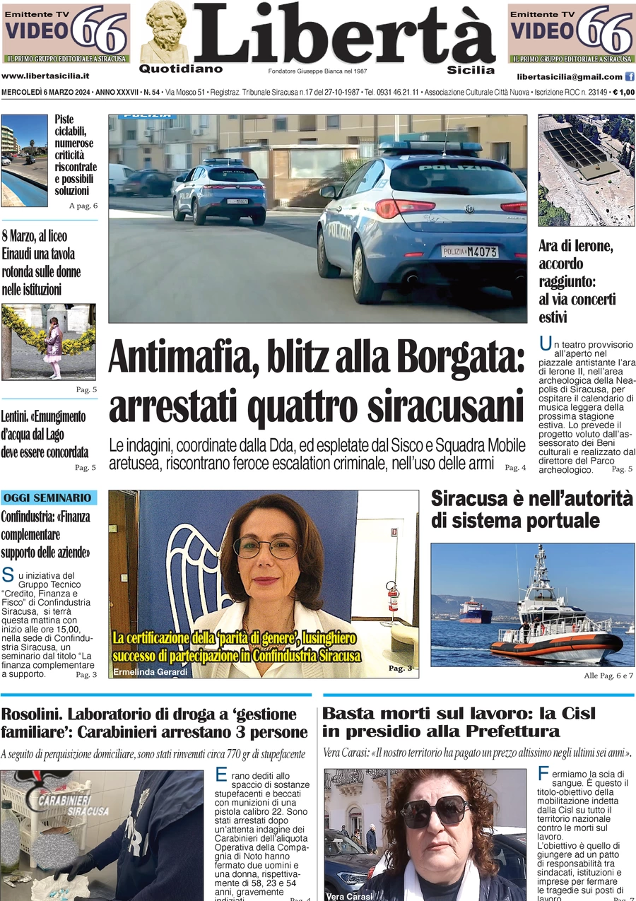 anteprima della prima pagina di libert-sicilia del 06/03/2024