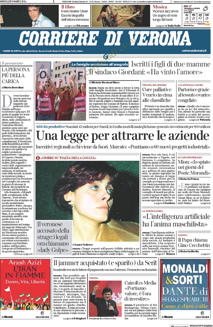 anteprima della prima pagina di corriere-di-verona del 06/03/2024