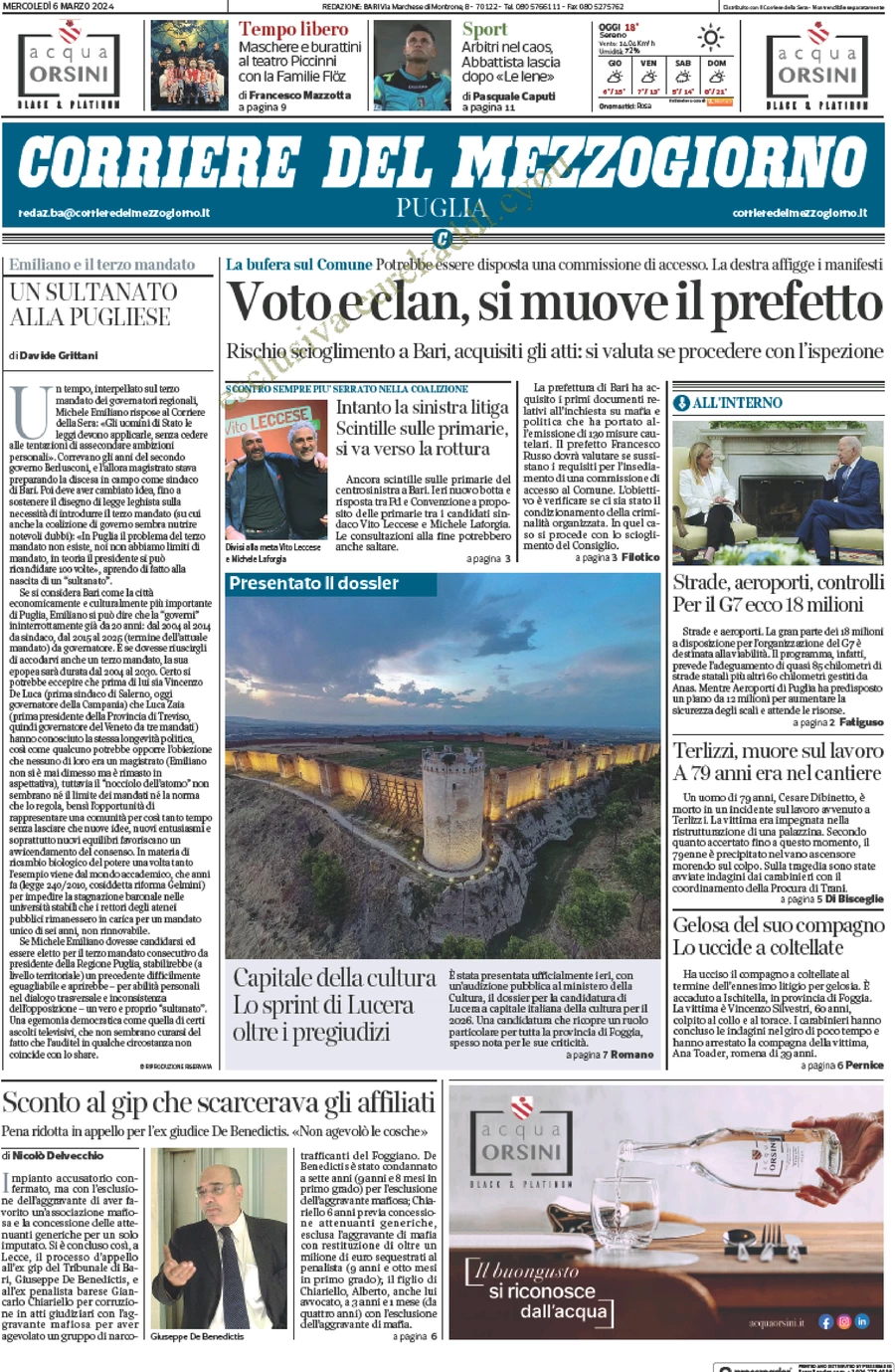 anteprima della prima pagina di corriere-del-mezzogiorno-puglia del 06/03/2024