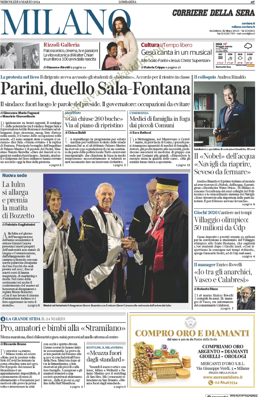 anteprima della prima pagina di corriere-della-sera-milano del 06/03/2024